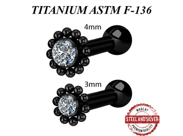 Микроштанга Steel and Silver чёрная с кластером Premium Crystals