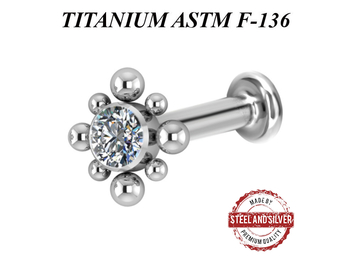 Лабрет из титана с кластером Premium Crystals