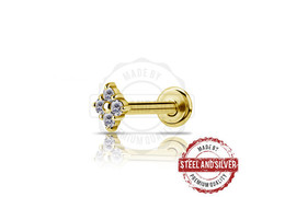 Лабрет Steel and Silver золотой ромб с Premium Zirconia