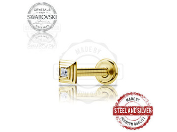 Лабрет Steel and Silver золотая пирамида с кристаллом Swarovski