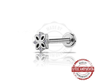 Лабрет Steel and Silver кристальный цветок