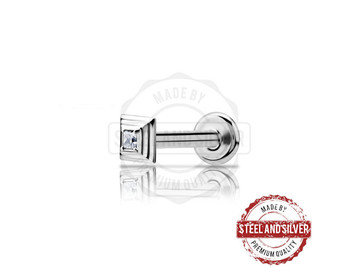 Лабрет Steel and Silver пирамида с Premium Zirconia