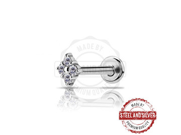 Лабрет Steel and Silver с кластером Premium Zirconia