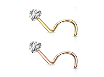 Нострил со стразом "сердце" и золотым покрытием